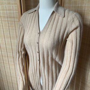 Elegant Cream Ribbed Women's Sweater